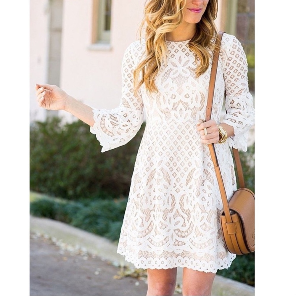 Eliza J Ivory Lace Bell Sleeve Dress